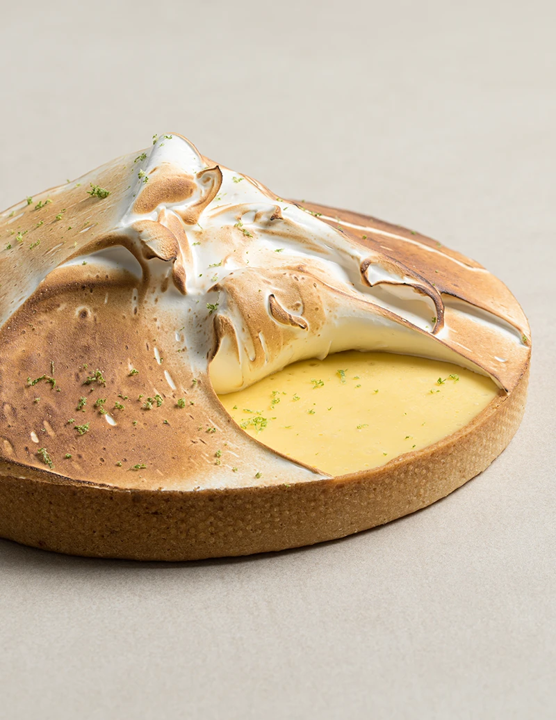 Authentic Lemon Meringue Tart cake detail close up