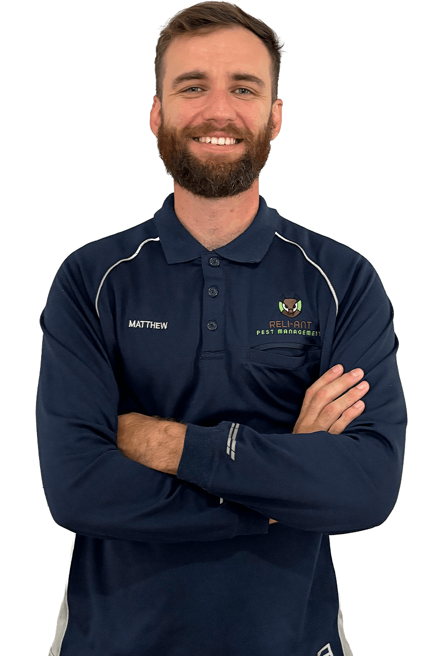 Reli-Ant Pest Management owner Matthew stands proudly on isolated background.