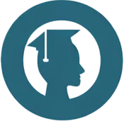 Blue icon of a human head silhouette inside a circular shape.