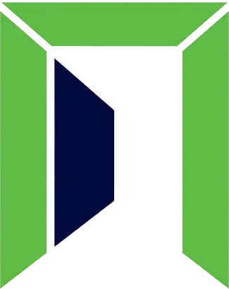 Open green door with visible hinges opening to a dark interior.