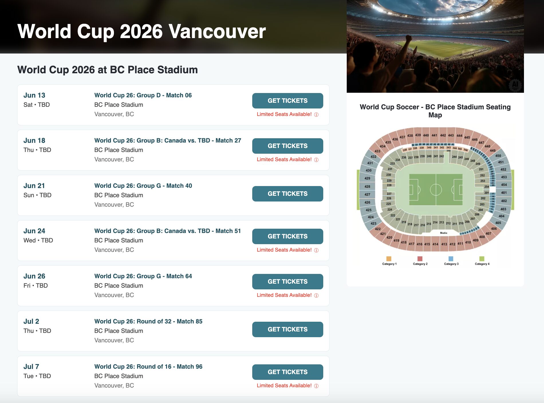 FIFA World Cup 2026 Vancouver Dates