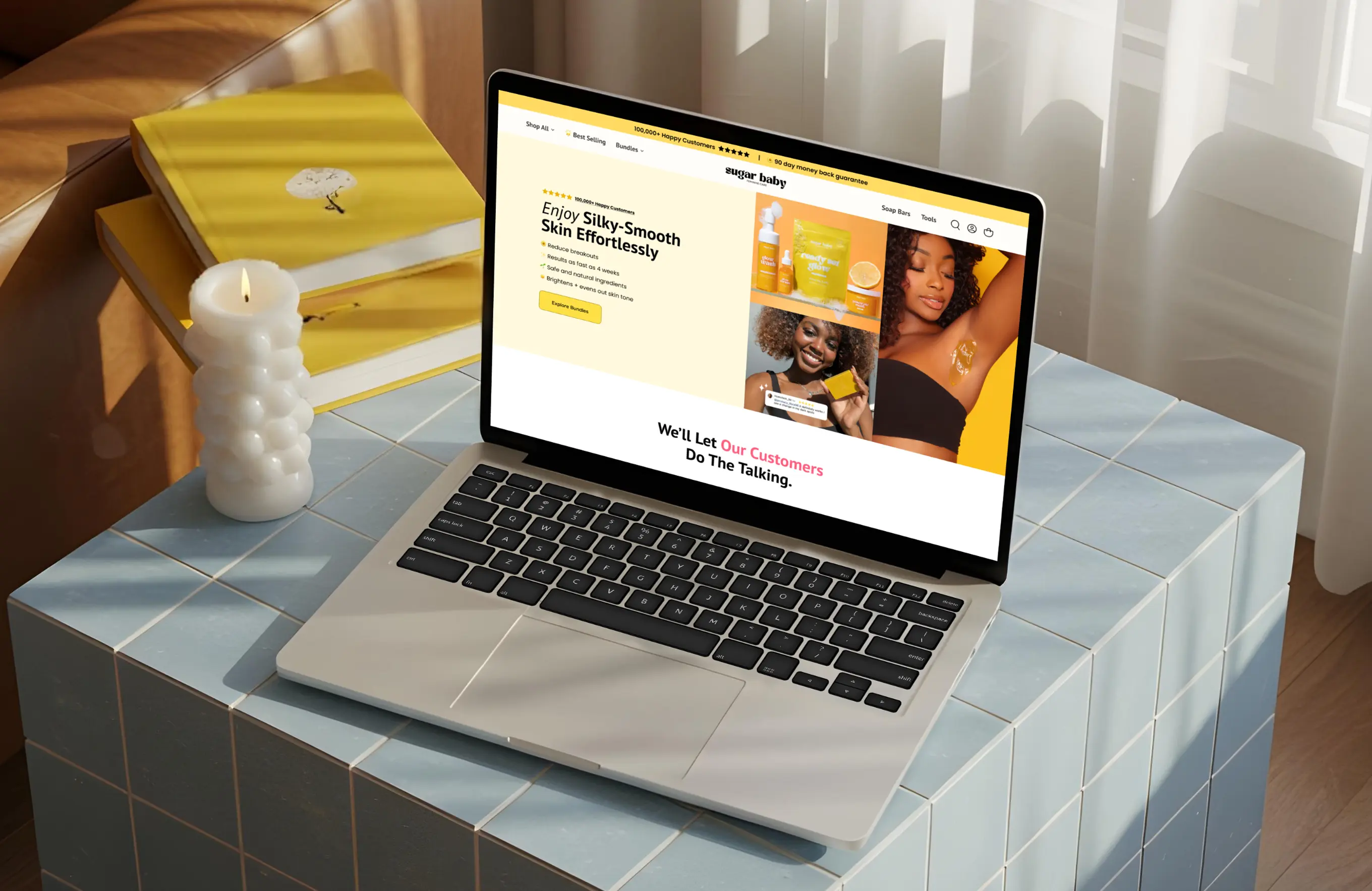 Sugar Baby Skincare homepage redesign on a laptop
