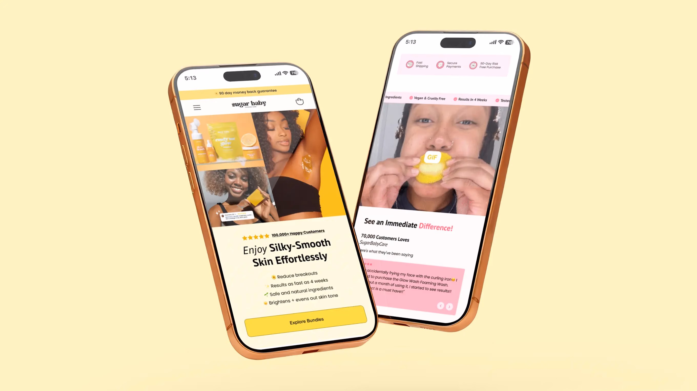 Sugar Baby mobile-first redesign shown on two smartphones