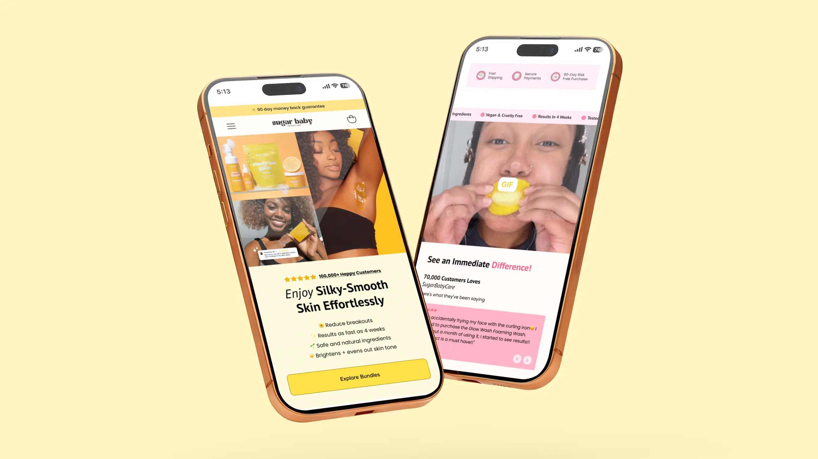 Sugar Baby mobile-first redesign shown on two smartphones