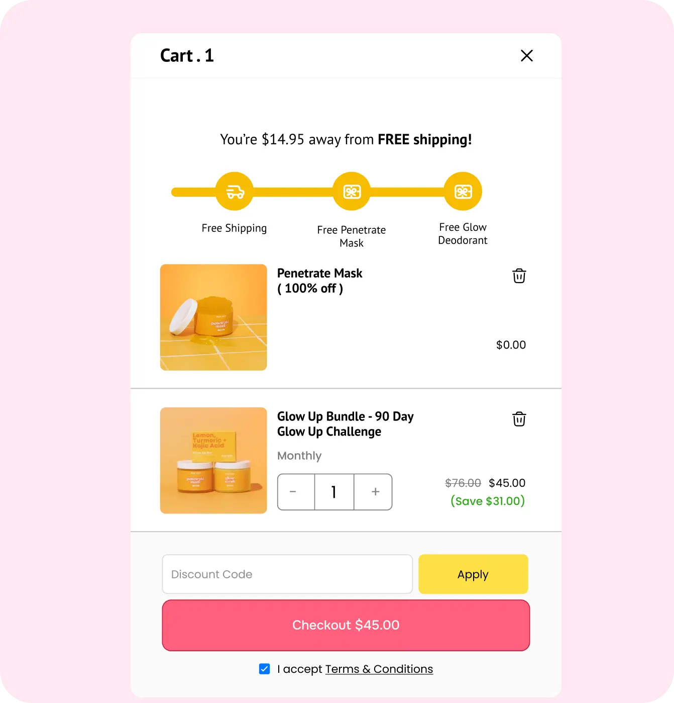Sugar Baby checkout with discount applied and free-shipping threshold
