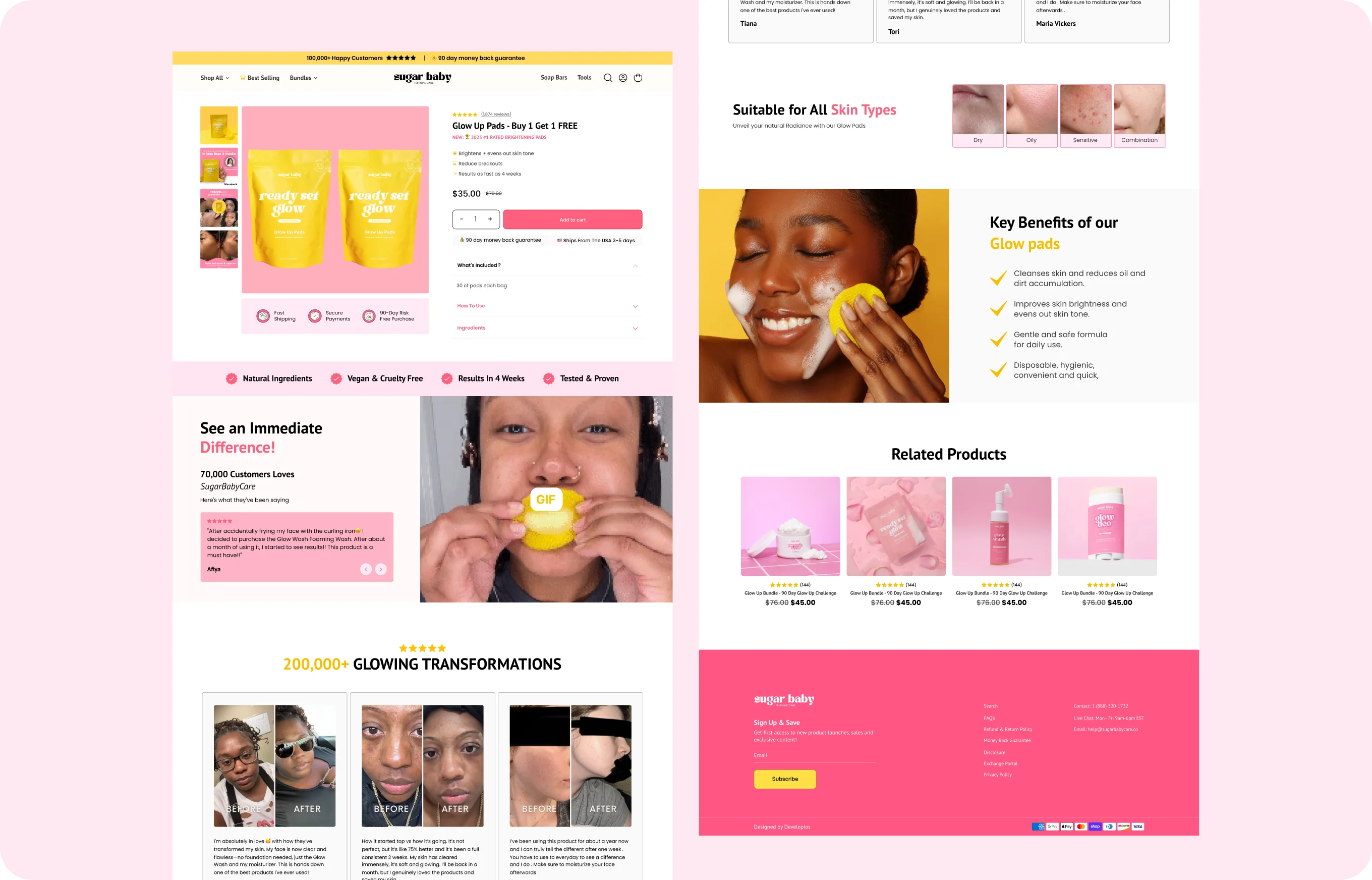 Sugar Baby Glow Up Pads product detail page with reviews