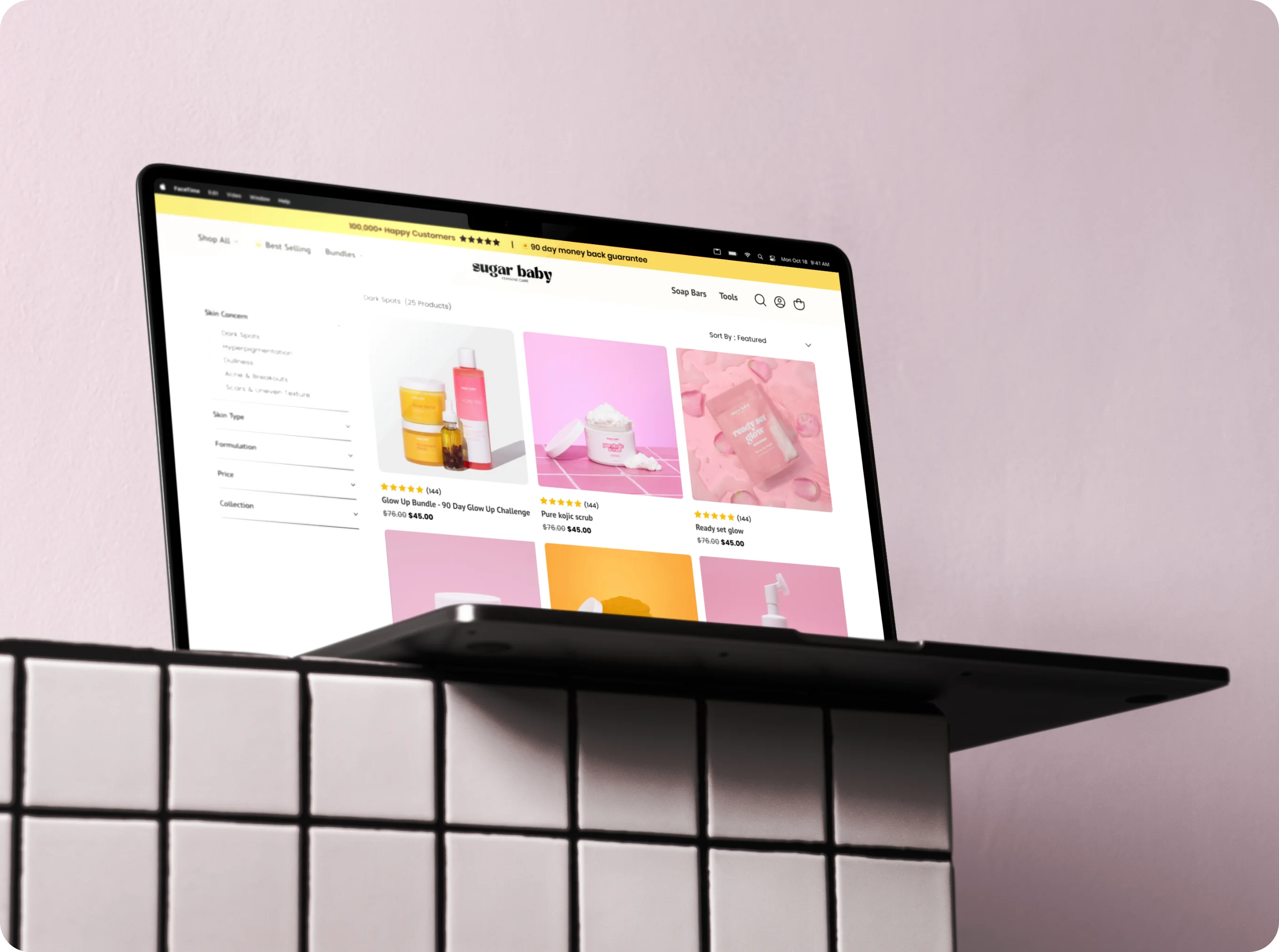 Sugar Baby Skincare online store shown on a laptop