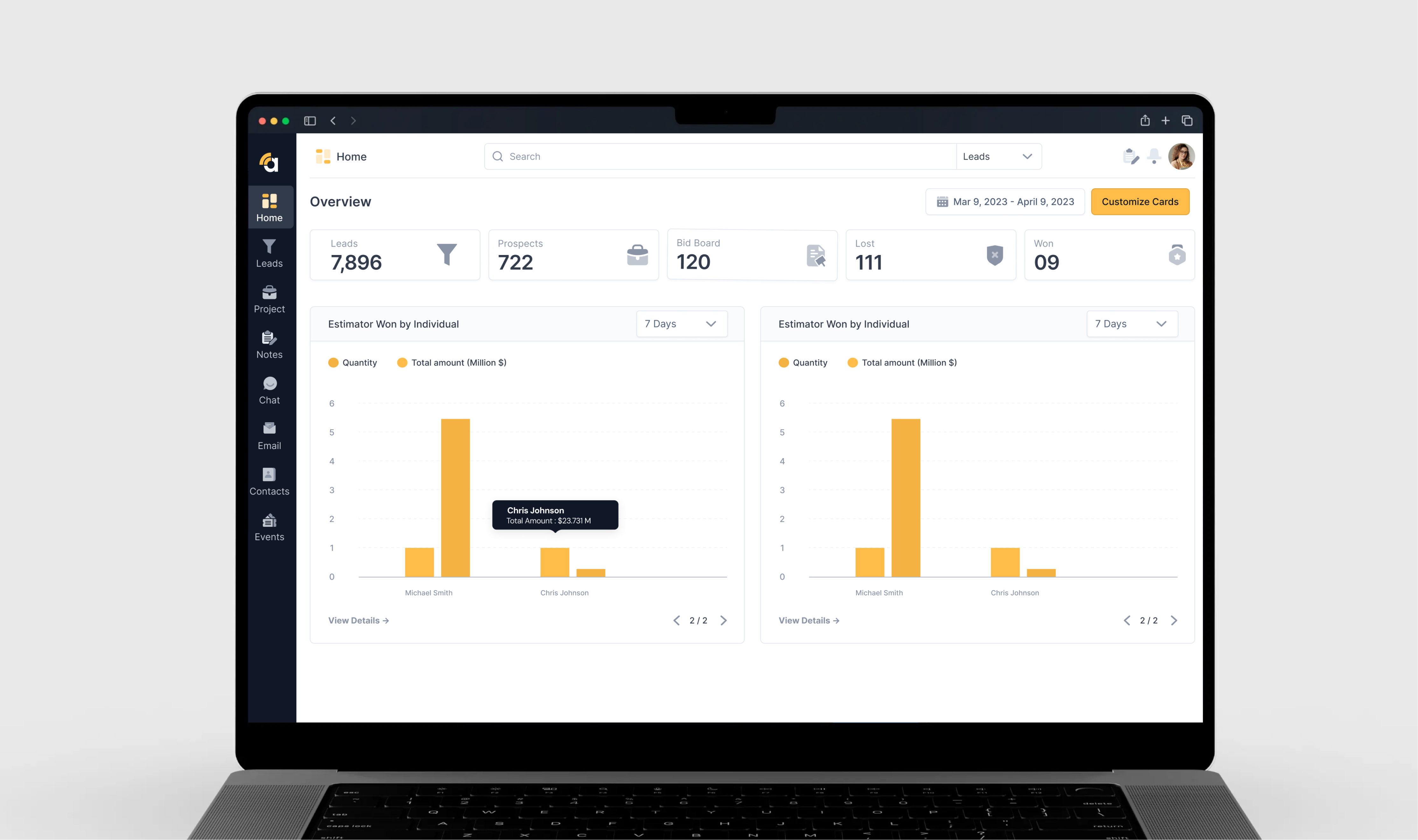 Amplify project management dashboard displayed on a laptop