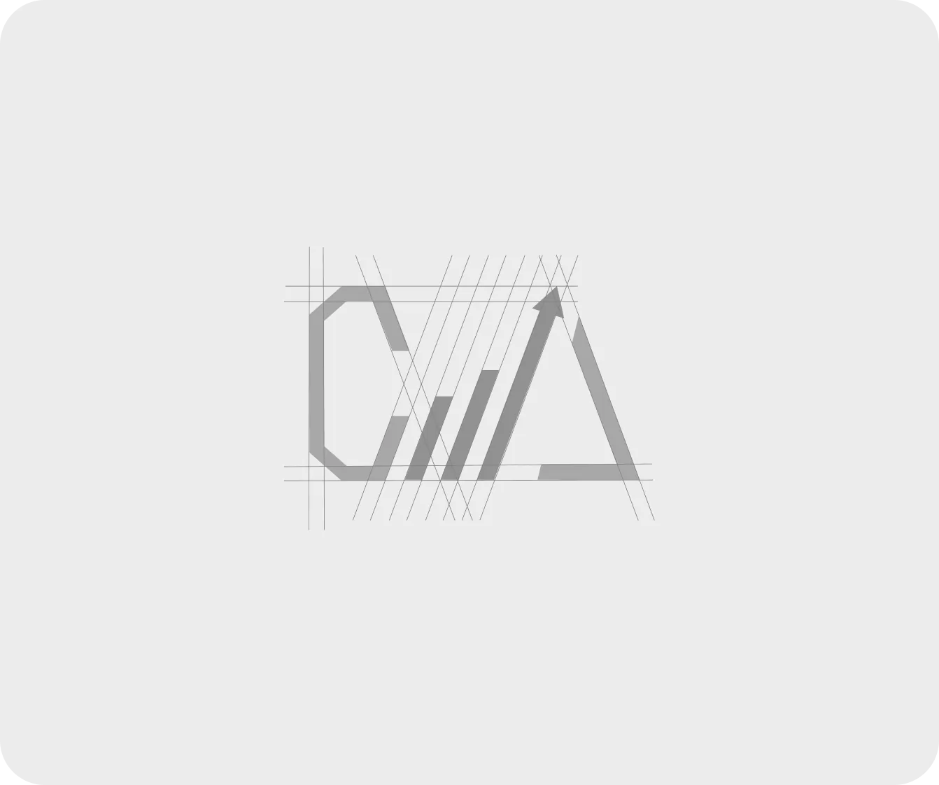 Gray geometric logo with a polygon on the left, three ascending bars in the middle, and a triangle with an upward arrow on the right.