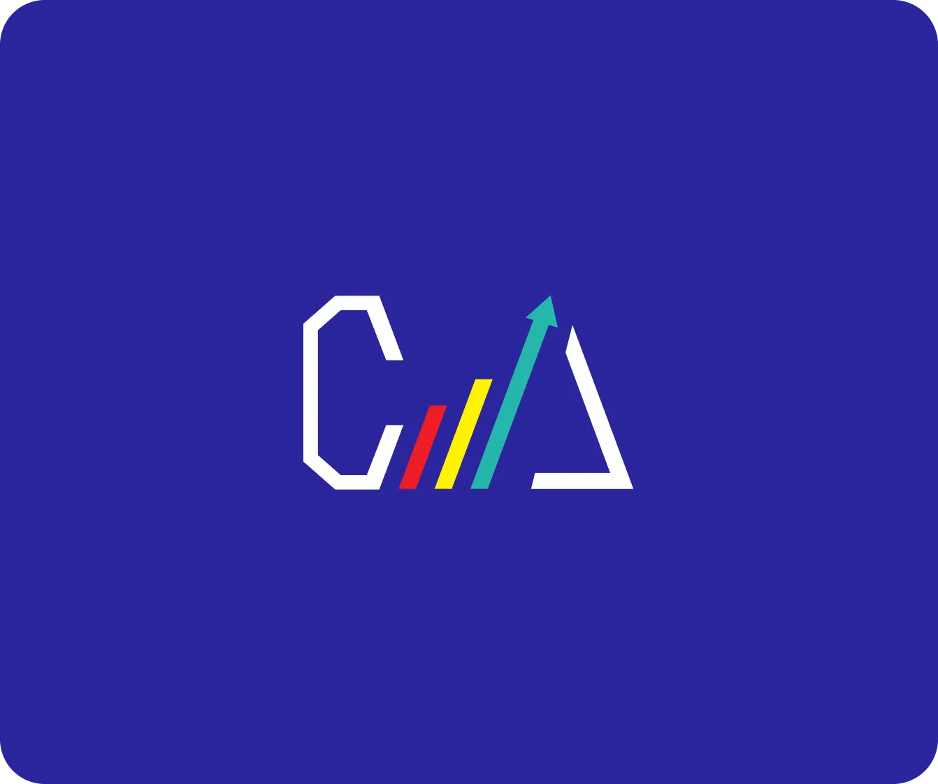 Logo with stylized letters C and A separated by four vertical bars in red, yellow, green, and blue, with the green bar featuring an arrow pointing upward.