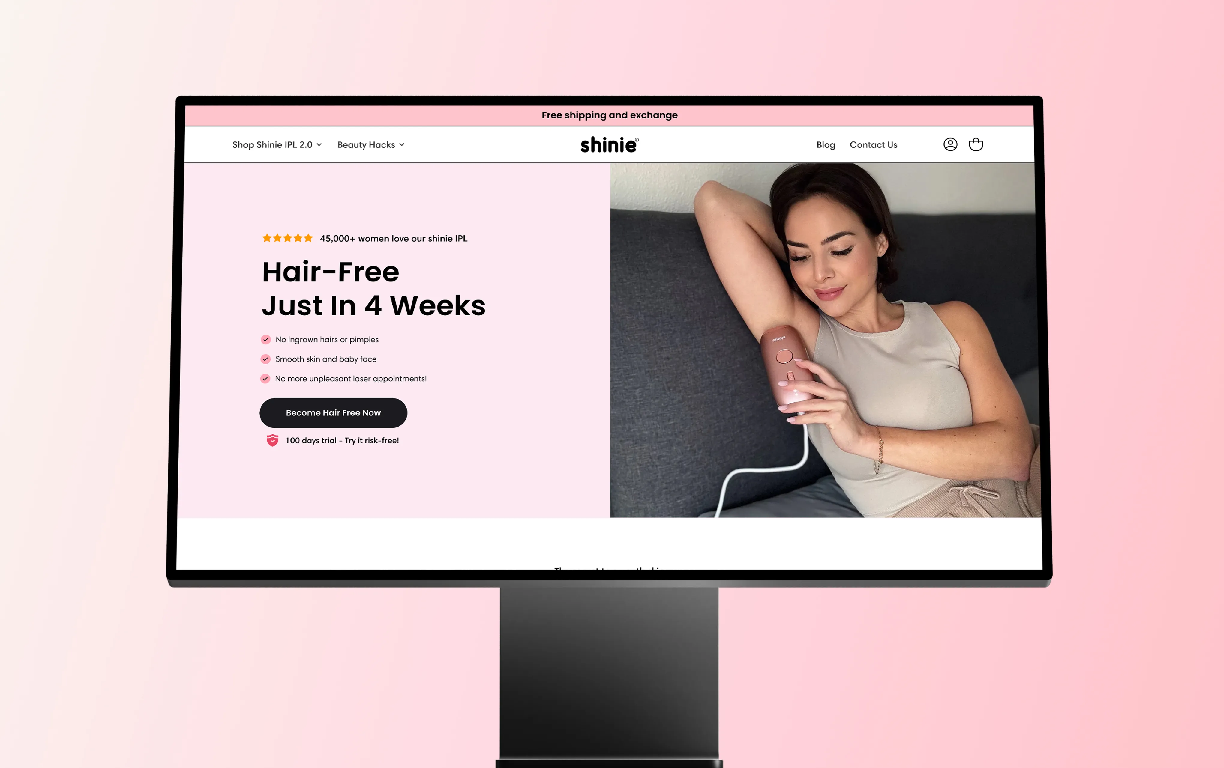 Open laptop on blue tiled table displaying Sugar Baby skincare website with product images and customer testimonials.