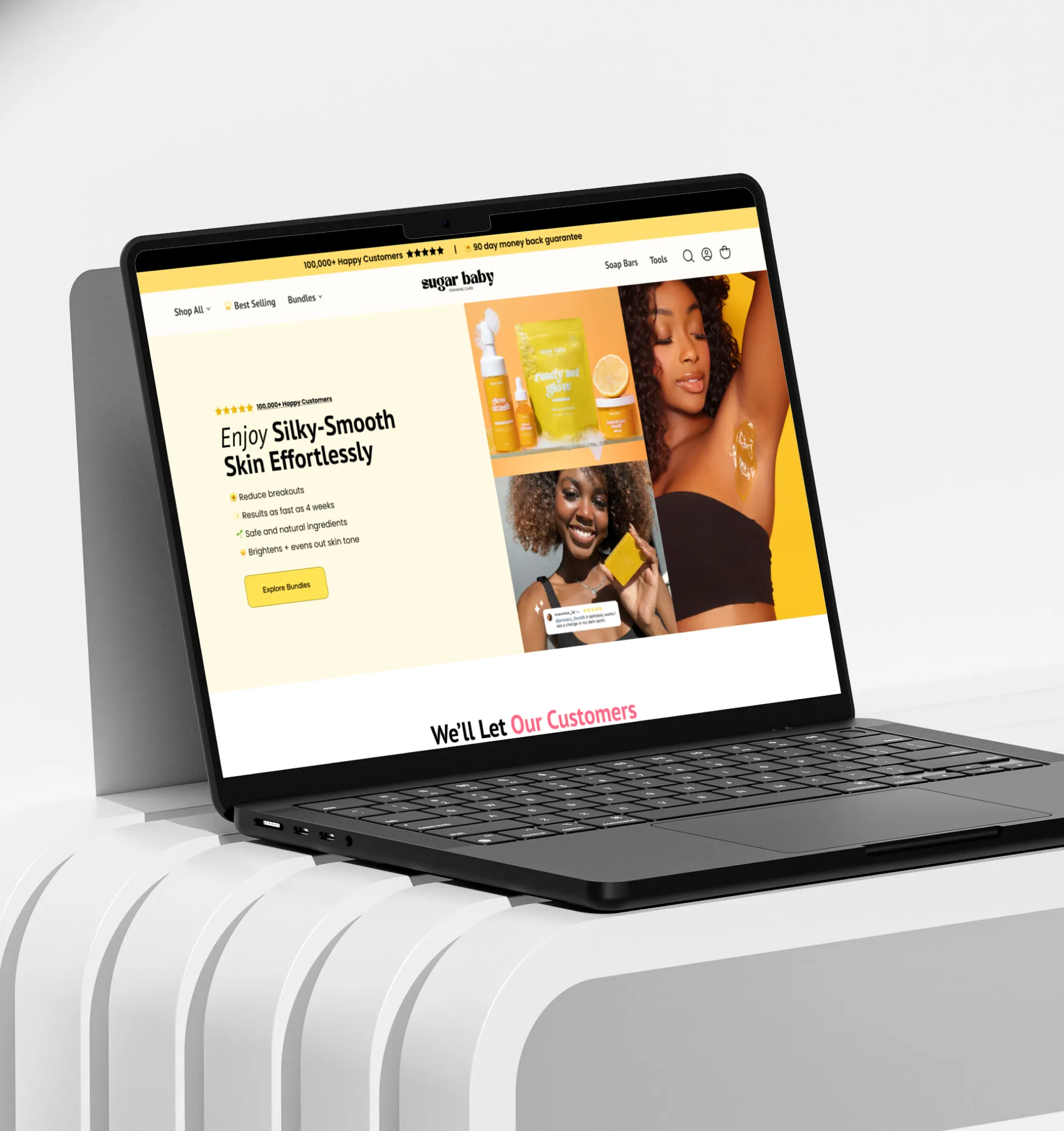 Sugar Baby Skincare website redesign shown on a laptop