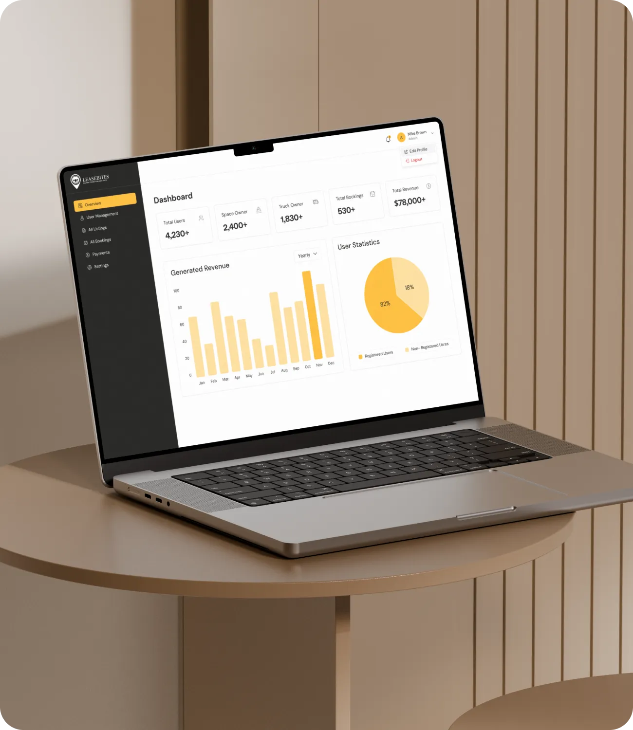 Open laptop on beige cushioned chair showing GEDMasters dashboard with progress in quizzes, average quiz score, videos completed, and current subscription details.