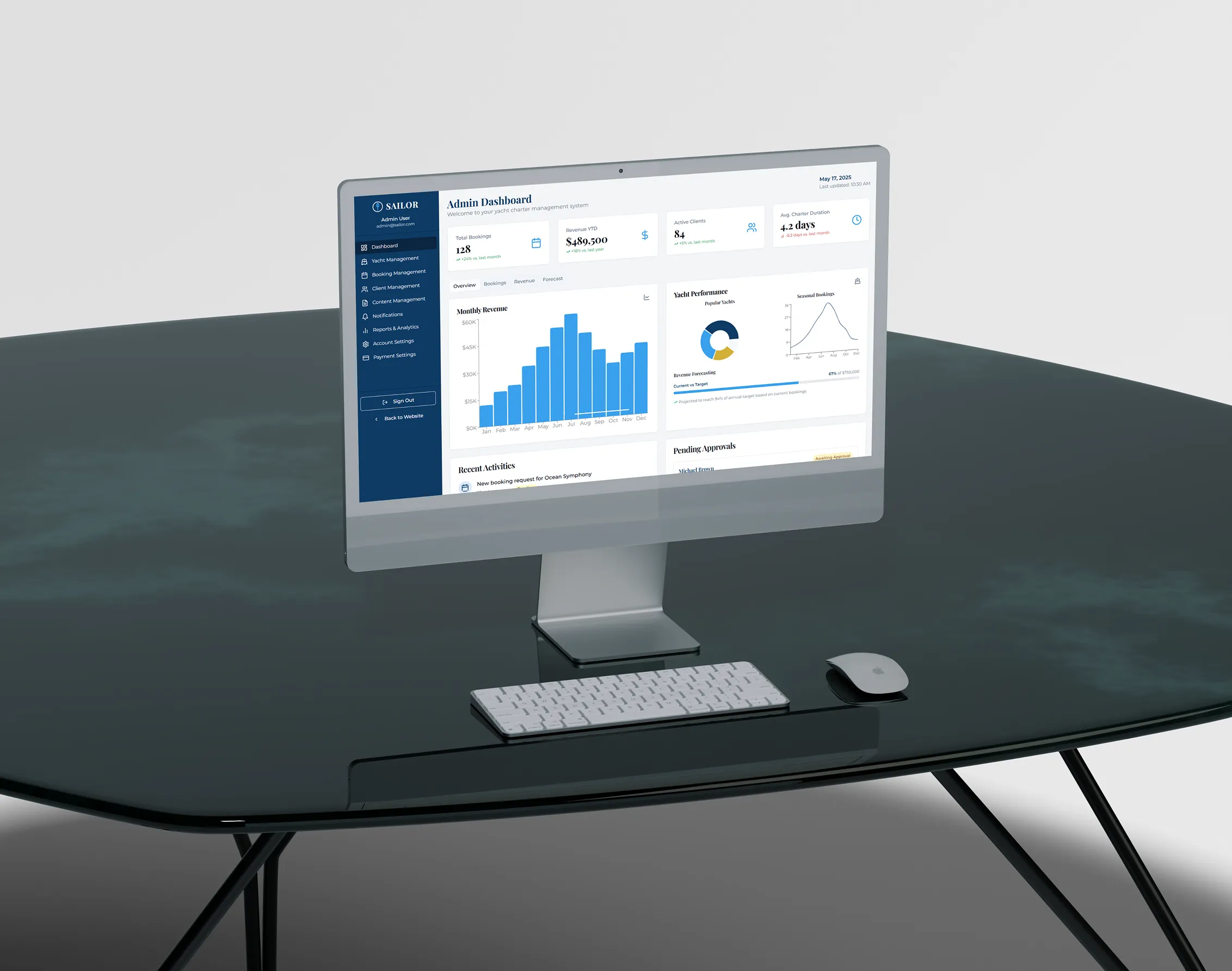 Silver laptop displaying an educational dashboard with user progress and subscription details on a beige cushioned chair.