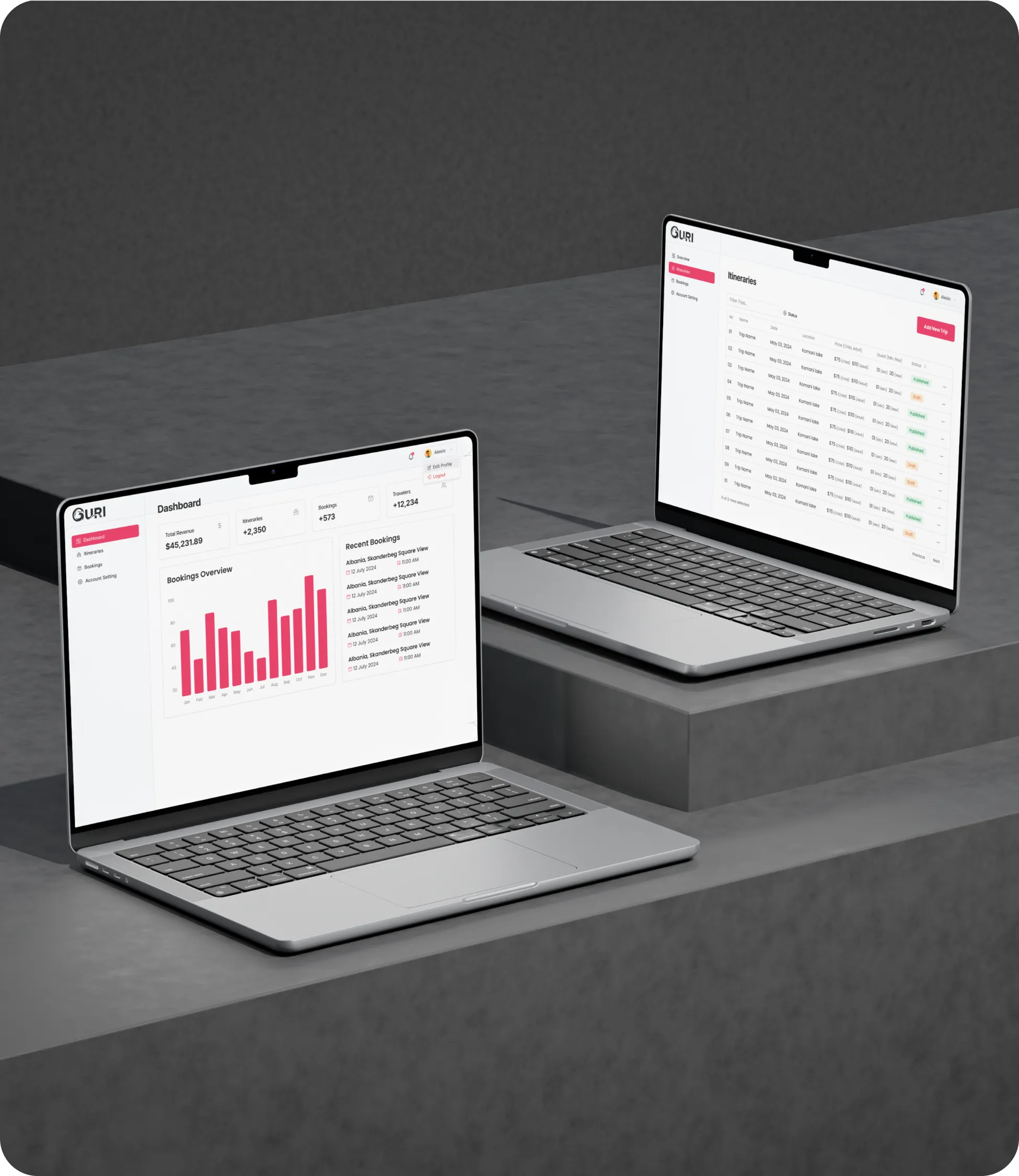 Open laptop on beige cushioned chair showing GEDMasters dashboard with progress in quizzes, average quiz score, videos completed, and current subscription details.