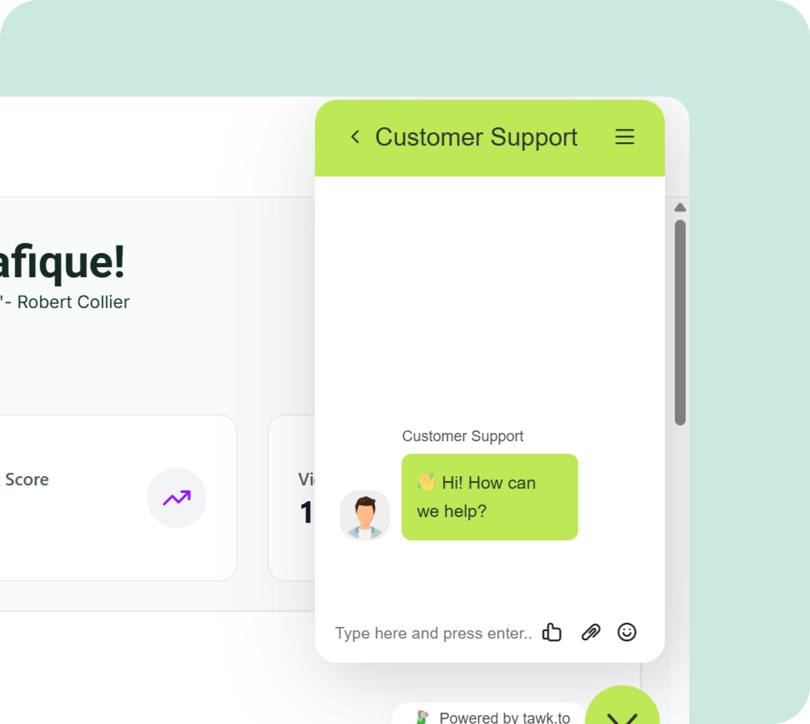 Chat window titled Customer Support with a greeting message: 'Hi! How can we help?'
