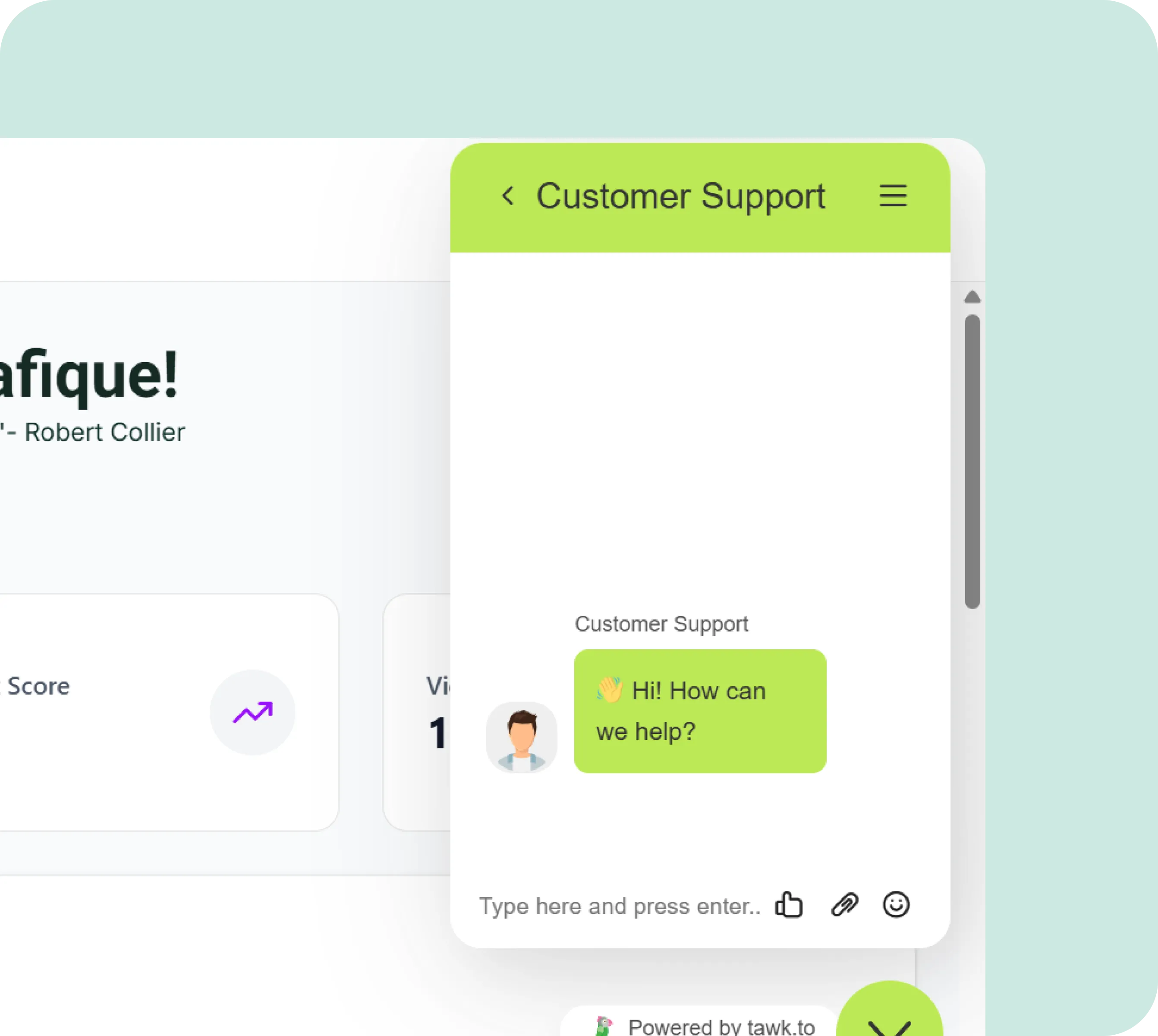 Chat window titled Customer Support with a greeting message: 'Hi! How can we help?'