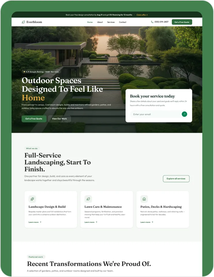 Everbloom landscaping website designed and built by Developios