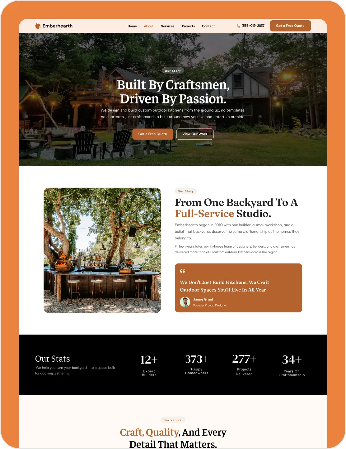 Emberhearth outdoor kitchens website designed and built by Developios