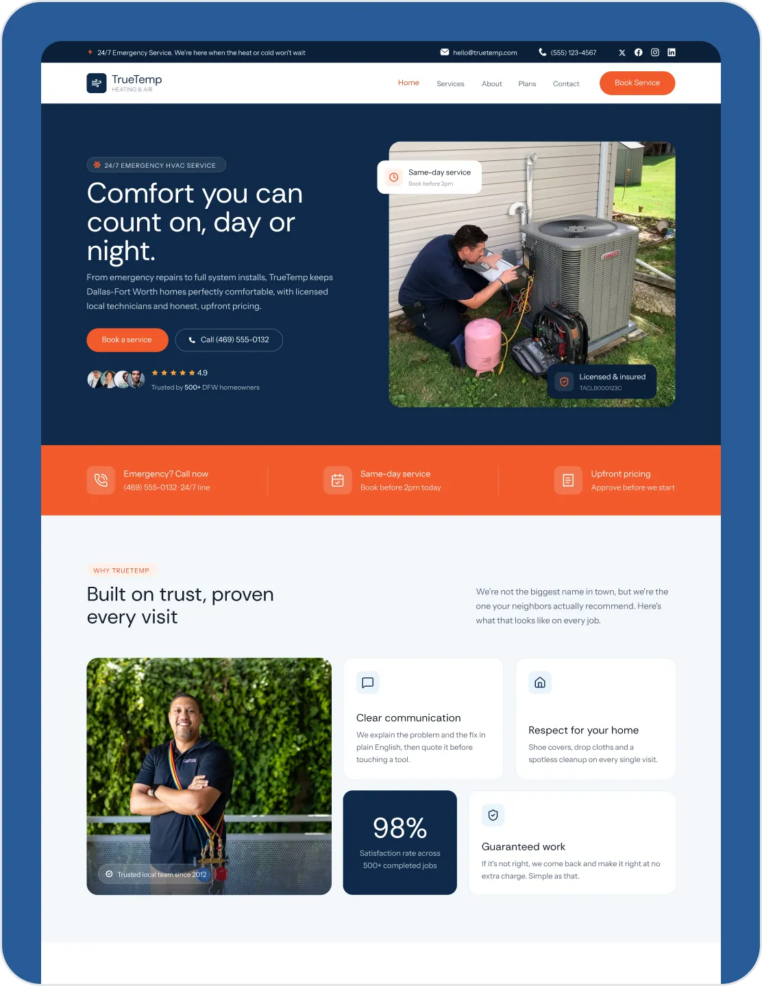 TrueTemp heating and air website designed and built by Developios