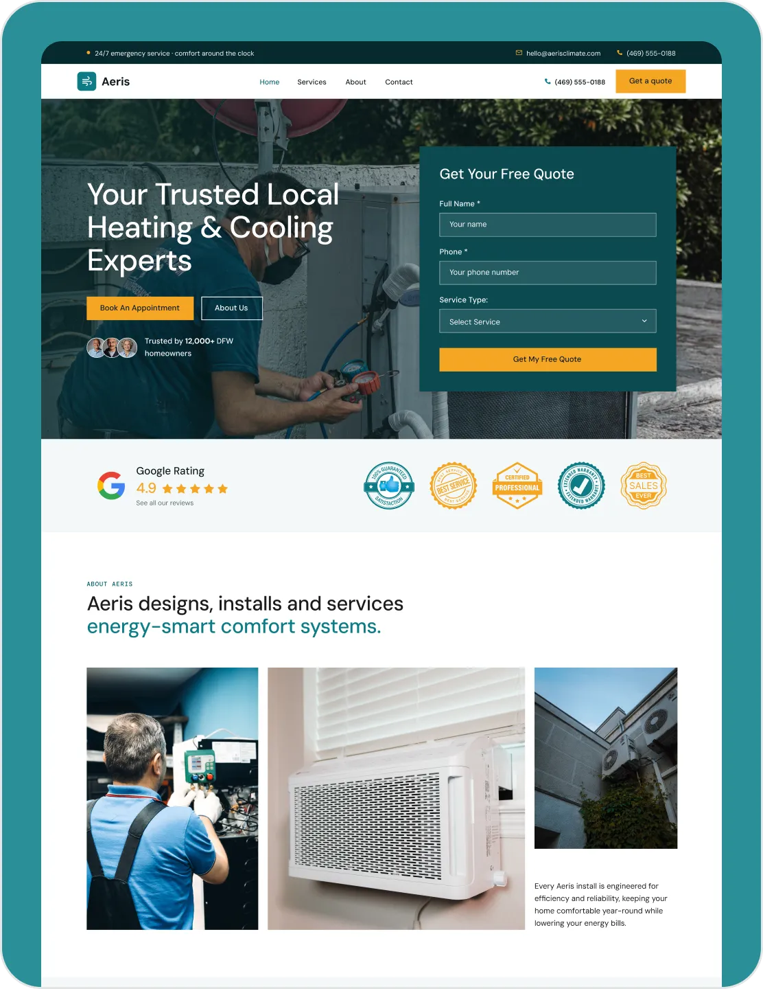 Aeris Climate Co. website designed and built by Developios