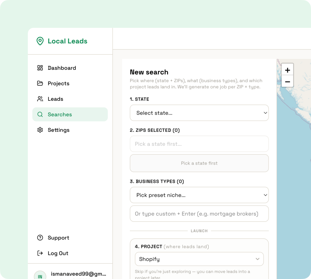 Sailor client management dashboard screen showing a searchable client list with contact details, status, bookings and total spend