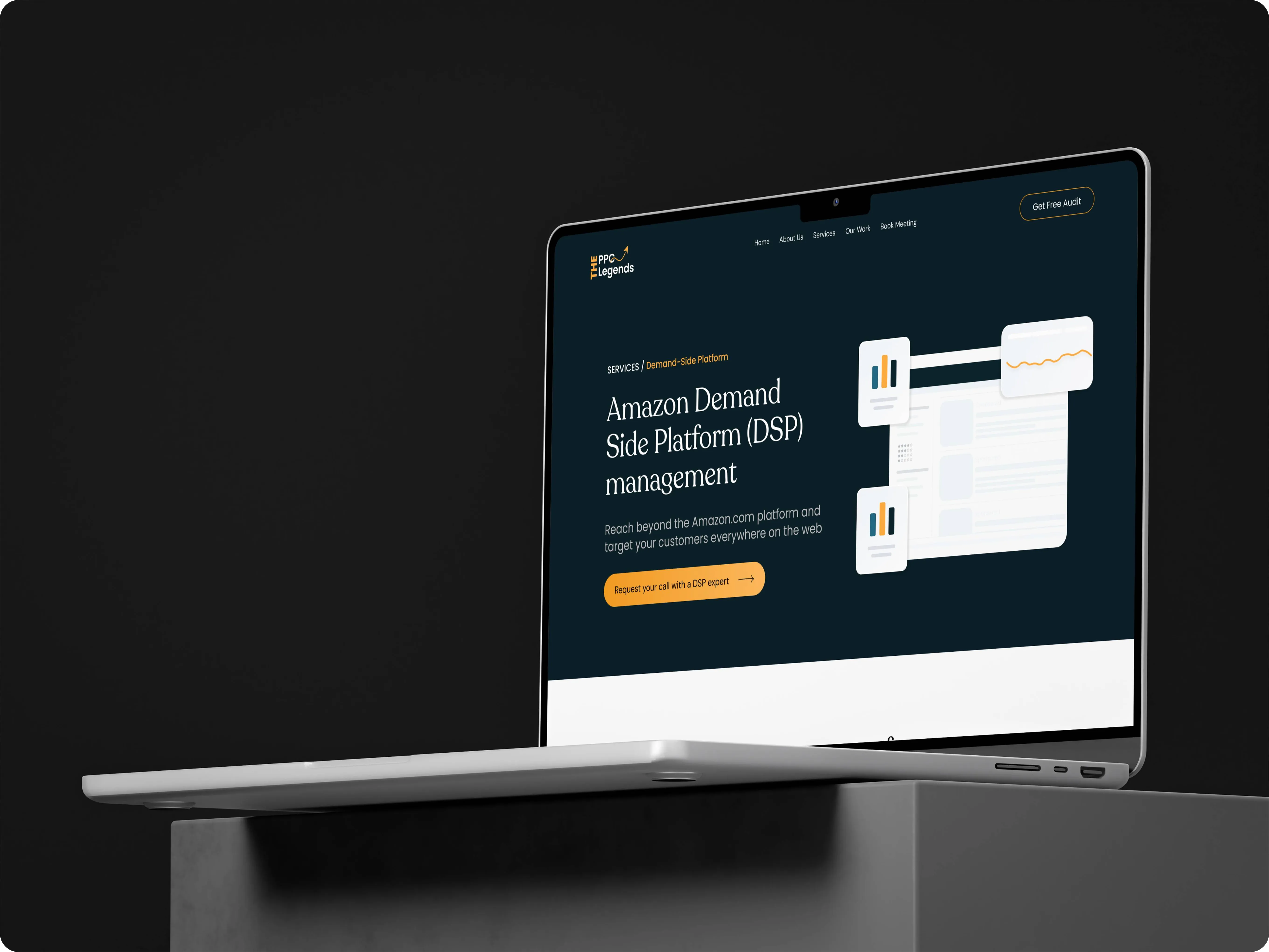 Laptop showing The PPC Legends Amazon Demand Side Platform (DSP) management service page