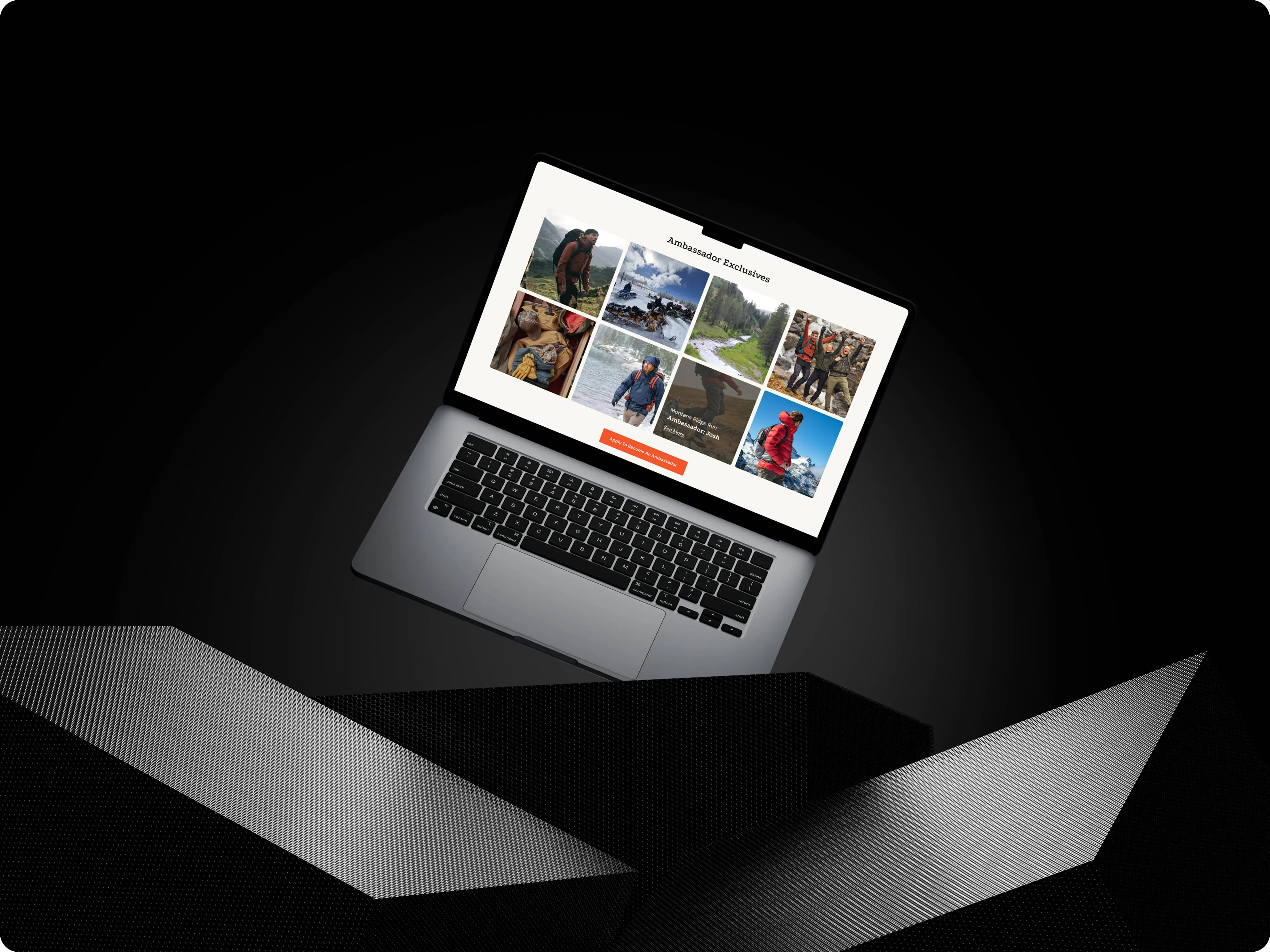 Laptop showing the Split Ridge Outfitters Ambassador Exclusives gallery of outdoor adventure photos