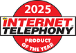 2025 Internet Telephony Product of the Year badge with red, black, and white colors.