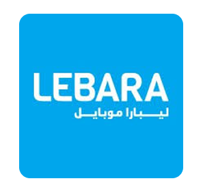 Lebara logo with white text on a blue background, including Arabic script below the brand name.
