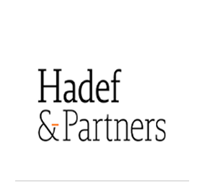 Hadef & Partners logo in black text with an orange ampersand on white background.
