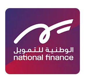 National Finance company logo with Arabic text on a purple and red gradient background.