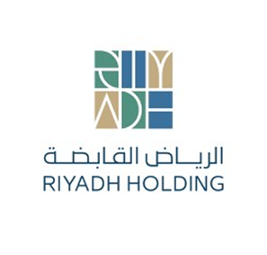Riyadh Holding logo featuring stylized geometric shapes and text in Arabic and English.