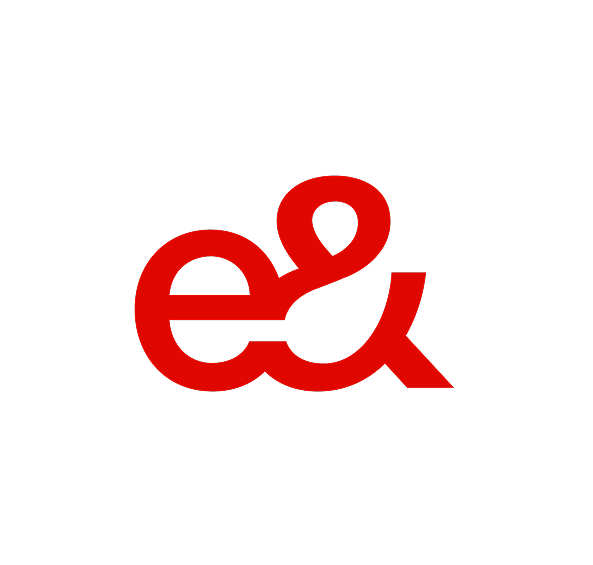 Red lowercase letter 'e' connected to an ampersand symbol on a black background.