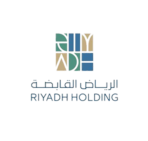 Riyadh Holding logo featuring stylized geometric shapes above Arabic and English text.