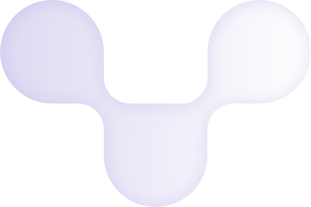 Abstract shape with three rounded lobes connected by narrow bridges, in a soft purple color on a transparent background.