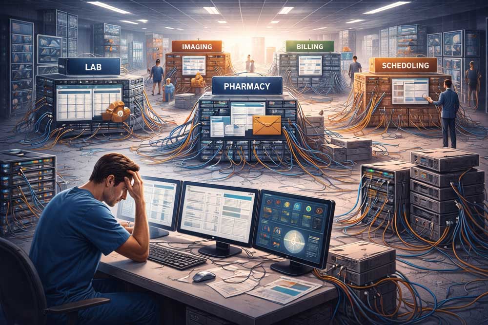  a mess of wires in a hospital