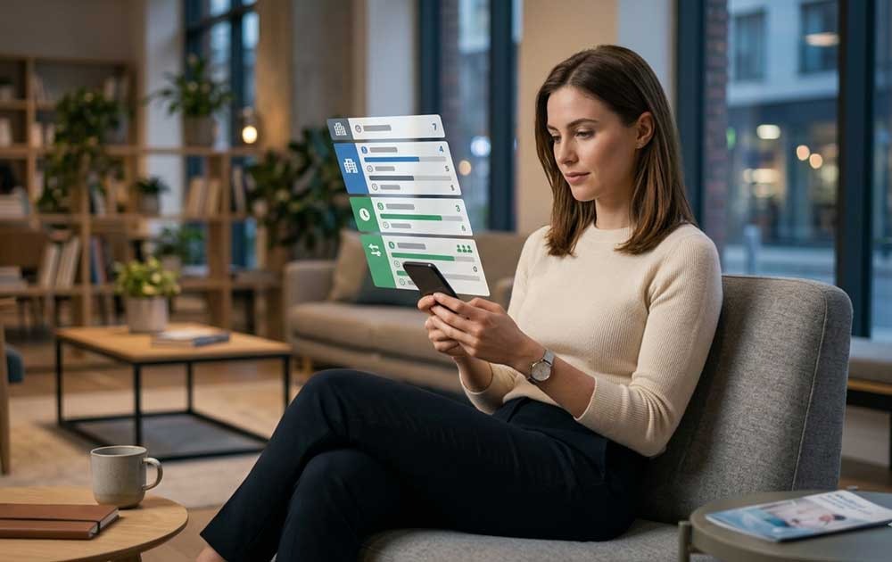 Person checking hospital wait times on mobile device before deciding where to go for medical care