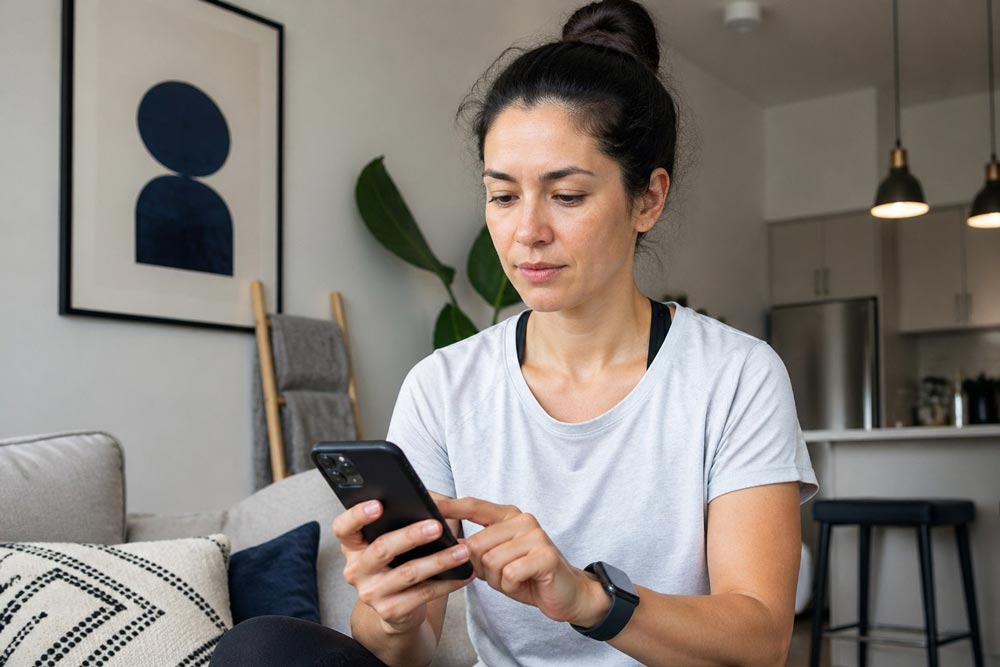 A woman Checking her health status using her phone
