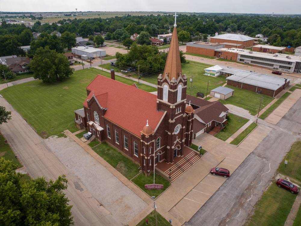 Church with a terra cotta Brava Spanish barrel tile roof