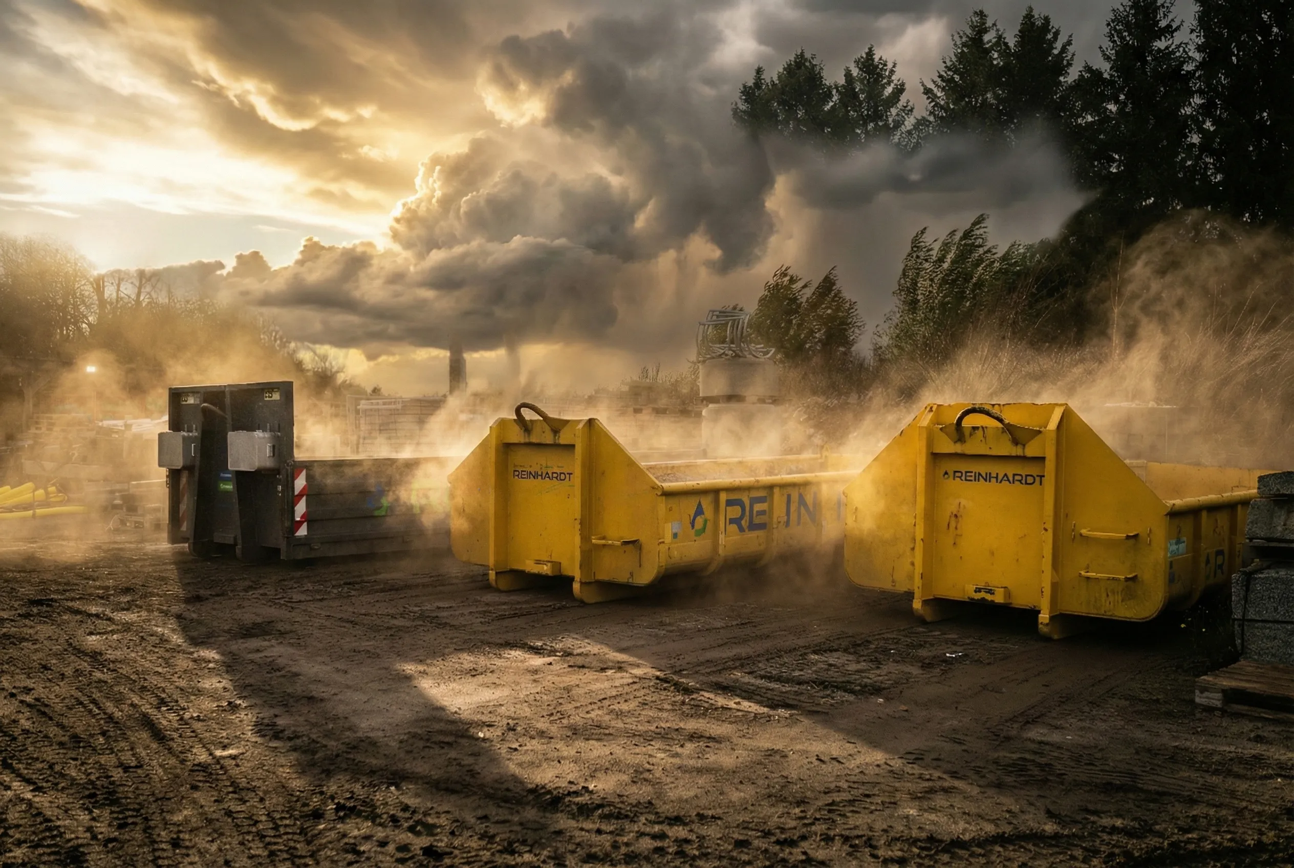 Zwei Bauarbeiter mit reflektierender Arbeitskleidung, die bei einer Straßenbaustelle auf einem Bürgersteig arbeiten.