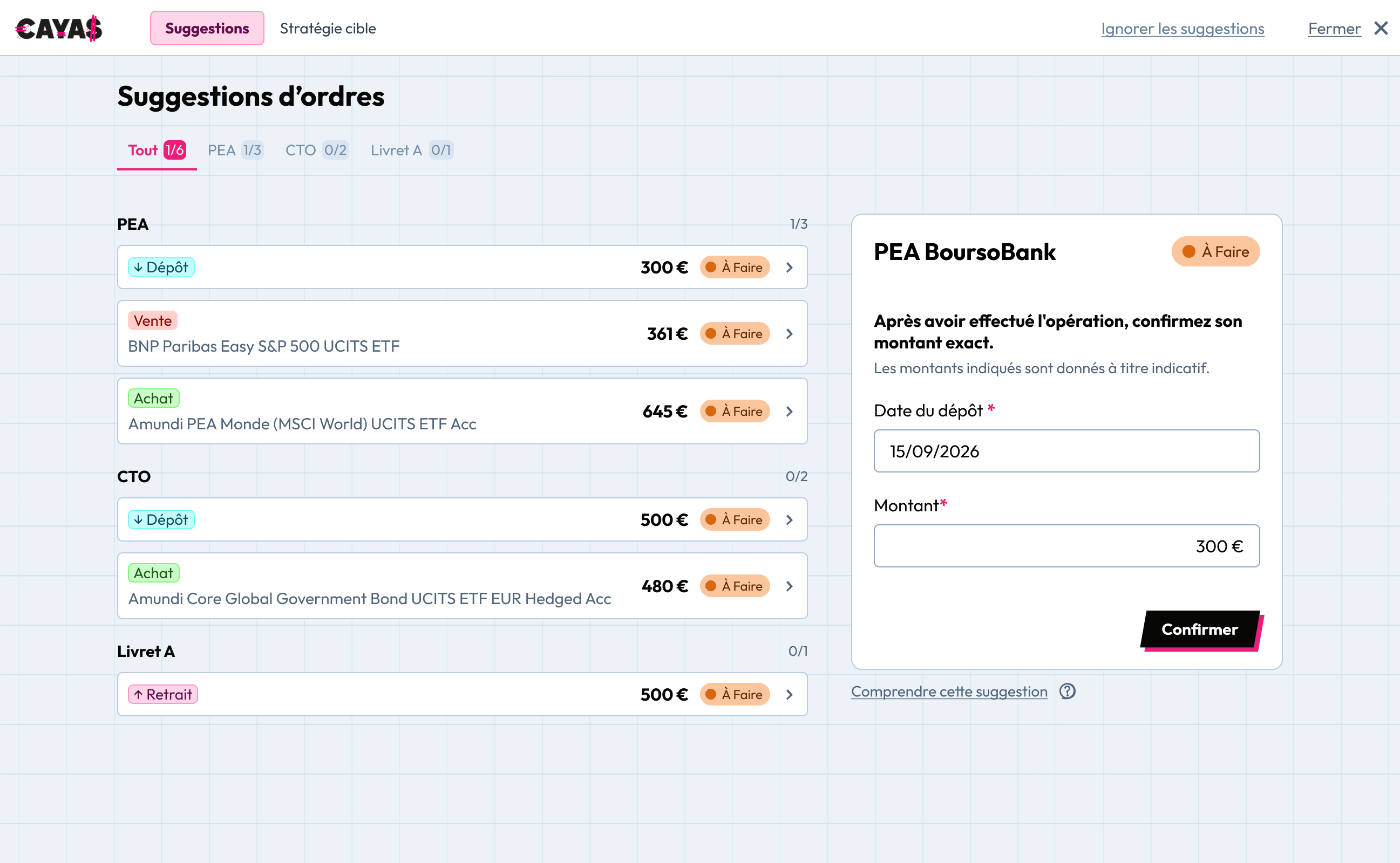 Interface de consultation d'un plan de vie