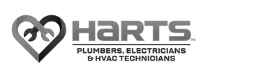 Harts company logo with heart-shaped wrench symbol and plumbing, electrical, HVAC text.
