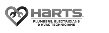 Harts company logo with heart-shaped wrench symbol and plumbing, electrical, HVAC text.