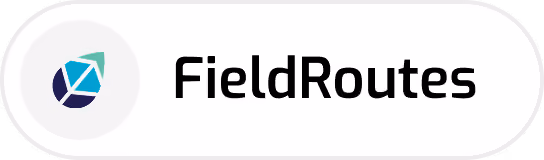 FieldRoutes logo with a leaf and arrowhead icon to the left of the text.