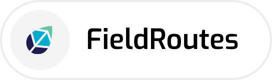 FieldRoutes logo with a leaf and arrowhead icon to the left of the text.