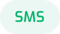 Icon with green SMS text on a light rounded rectangular background.