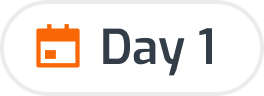 Orange calendar icon followed by the text Day 1 in dark font.