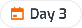 Orange calendar icon followed by text reading Day 3 in a rounded rectangle border.