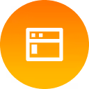 White web browser window icon on an orange to yellow gradient circular background.